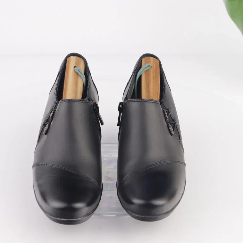 Clarks Womens Emslie Warren Boot Size 7 M Black Leather Block Heel Button Bootie